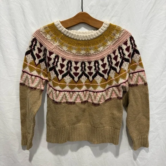 Sundance Fair Isle Knit Sweater PS Nordic Pattern Cotton Blend Crewneck Hippie - Picture 1 of 12